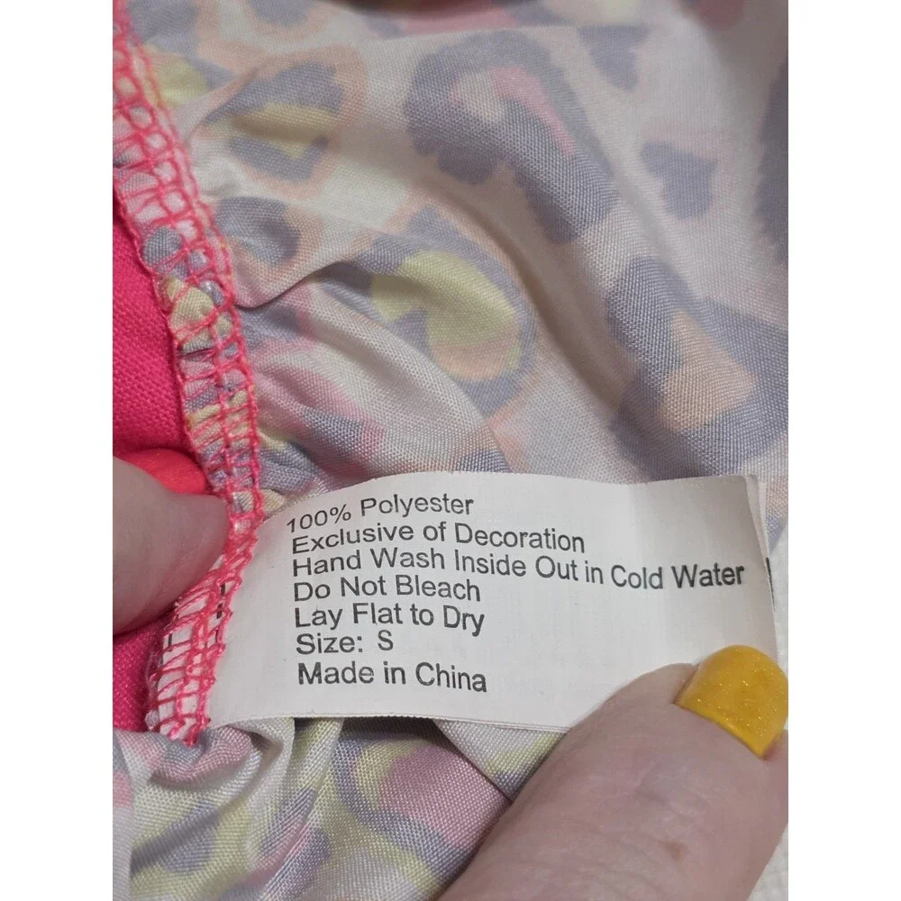 Simply Dog Neon Pink & Yellow Heart Print Dog Dress Size Small